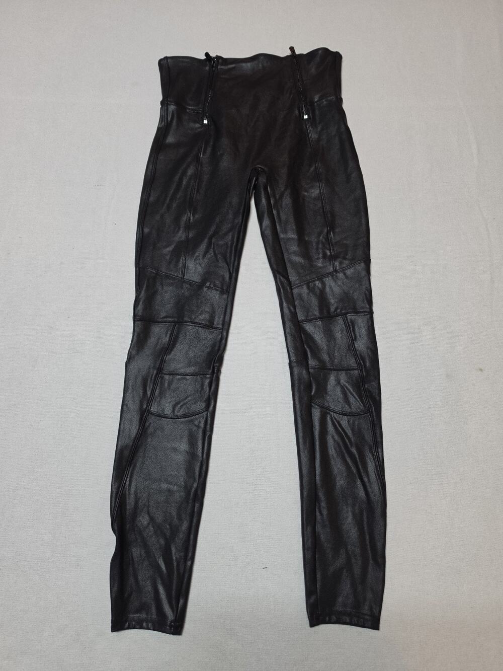 SPANX Faux Leather Moto Leggings Women’s Size M Black Zip Front Skinny Pants